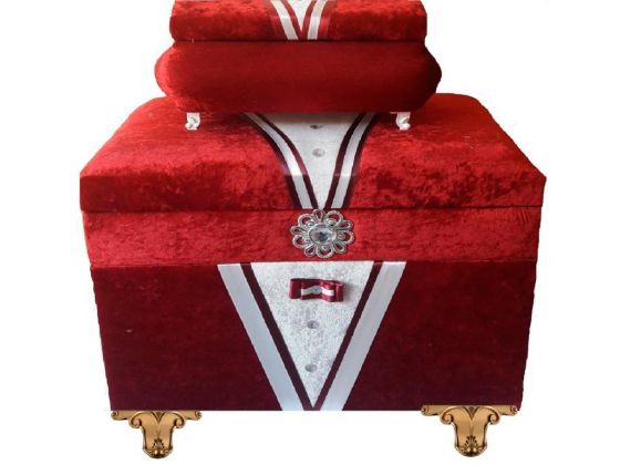 Groom Figured 2-Compartment 2 Pcs Dowery Chest Claret Red