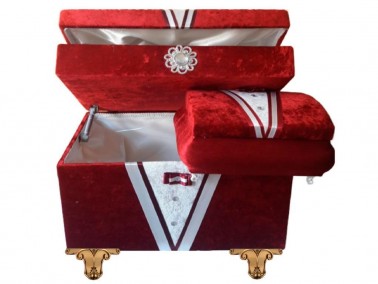 Groom Figured 2-Compartment 2 Pcs Dowery Chest Claret Red - Thumbnail