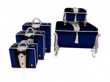 Dowry World - Groom Figured 5 Pcs Dowery Chest Bag Set Navy Blue Dowry World - Groom Figured 5 Pcs Dowery Chest Bag Set Navy Blue