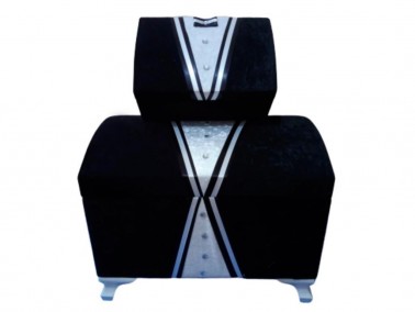 Dowry World - Groom Figured Cambered 2 Pcs Dowery Chest Black Dowry World - Groom Figured Cambered 2 Pcs Dowery Chest Black