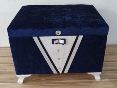 Groom Figured Plain 2 Liter Dowry Chest Navy Blue - Thumbnail