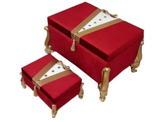 Groom Figured Gold Striped 2 Pcs Dowery Chest Claret Red