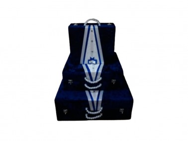 Groom Figured Pearls 3-Piece Dowry Bag Navy Blue - Thumbnail