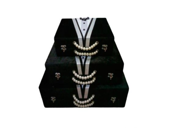 Groom Figured Pearl 3 Piece Dowry Bag Black