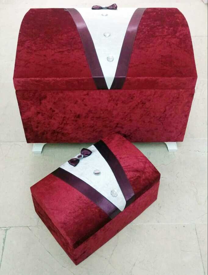 Dowry World - Groom Figured Velvet Double Dowry Chest Claret Red Dowry World - Groom Figured Velvet Double Dowry Chest Claret Red