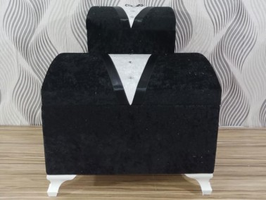 Groom Figured Velvet Double Dowry Chest Black - Thumbnail