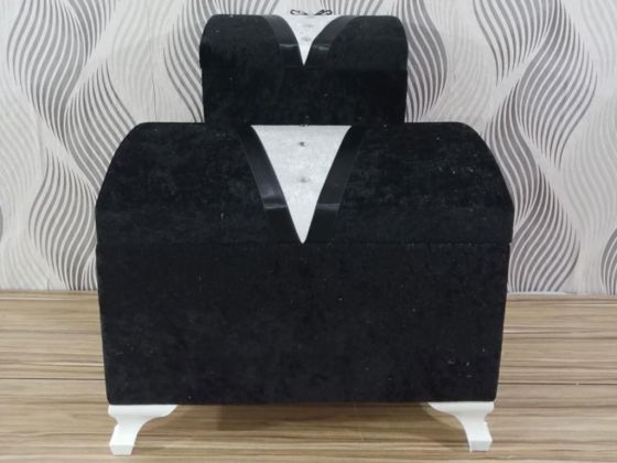 Groom Figured Velvet Double Dowry Chest Black