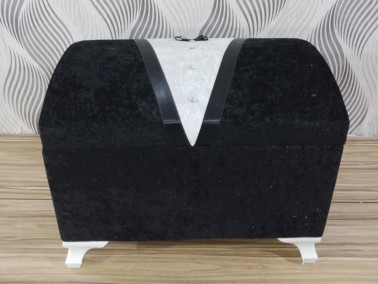 Groom Figured Velvet Double Dowry Chest Black - Thumbnail