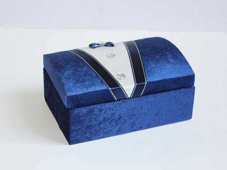 Groom Figured Velvet Chest Navy Blue - Thumbnail