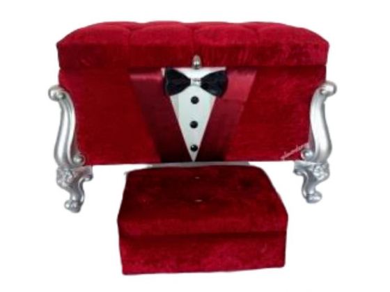 Groom Figured Quilted 2-Piece Dowry Chest Claret Red