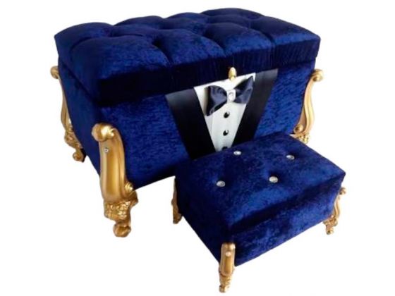 Groom Figured Quilted 2-Piece Dowry Chest Navy Blue