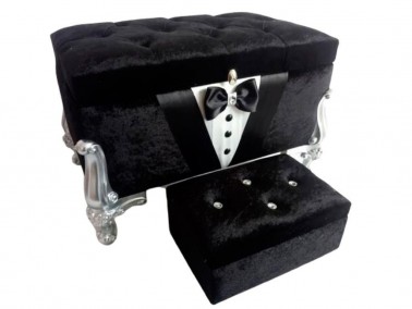 Dowry World - Groom Figured Quilted 2 Pcs Dowery Chest Black Dowry World - Groom Figured Quilted 2 Pcs Dowery Chest Black