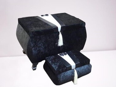 Groom Figured Cornered Velvet Double Dowry Chest Black - Thumbnail