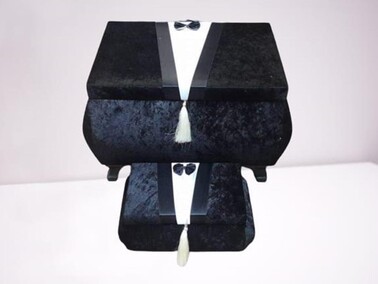 Groom Figured Cornered Velvet Double Dowry Chest Black - Thumbnail