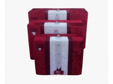 Groom Figured Plain 3-Piece Dowry Chest Red - Thumbnail