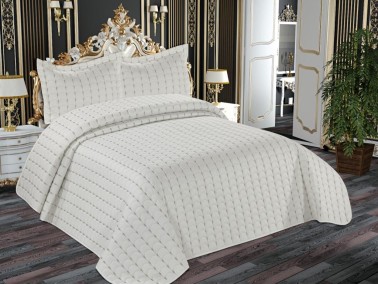Damla Quilted Double Bedspread Cream - Thumbnail