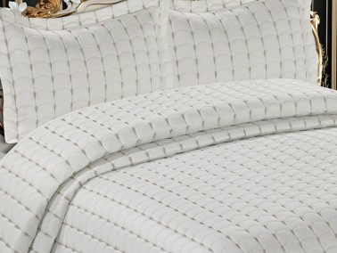 Damla Quilted Double Bedspread Cream - Thumbnail