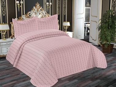 Damla Quilted Double Bedspread Powder - Thumbnail