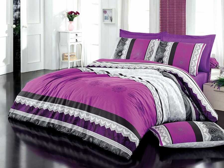 Dantela 100% Cotton Double Duvet Cover Set Lila