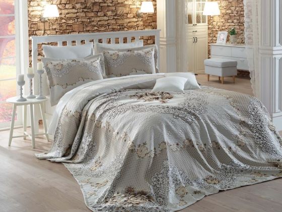 Lace Adelina Jacquard Panel Double Bedspread Beige