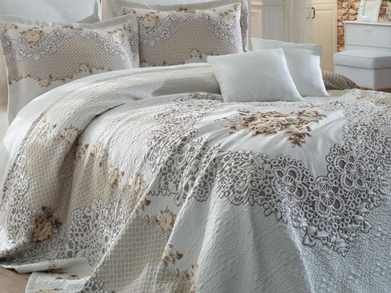 Lace Adelina Jacquard Panel Double Bedspread Beige