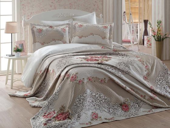 Lace Adelina Jacquard Panel Double Bedspread Claret Red