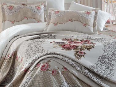 Lace Adelina Jacquard Panel Double Bedspread Claret Red - Thumbnail