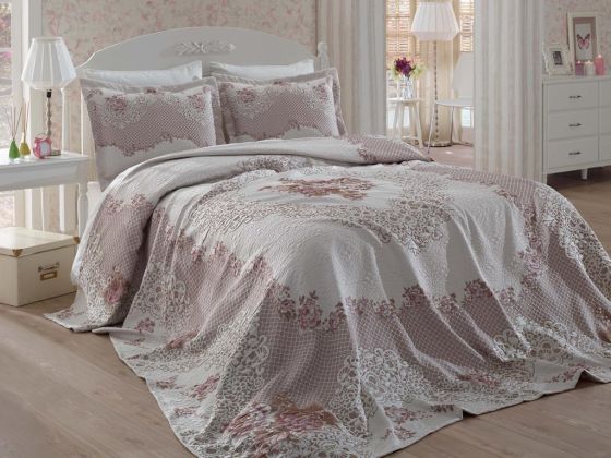 Lace Adelina Jacquard Panel Double Bedspread Powder