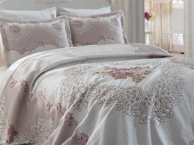 Lace Adelina Jacquard Panel Double Bedspread Powder - Thumbnail