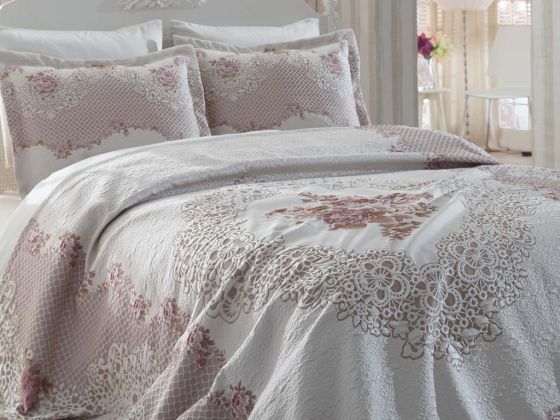 Lace Adelina Jacquard Panel Double Bedspread Powder