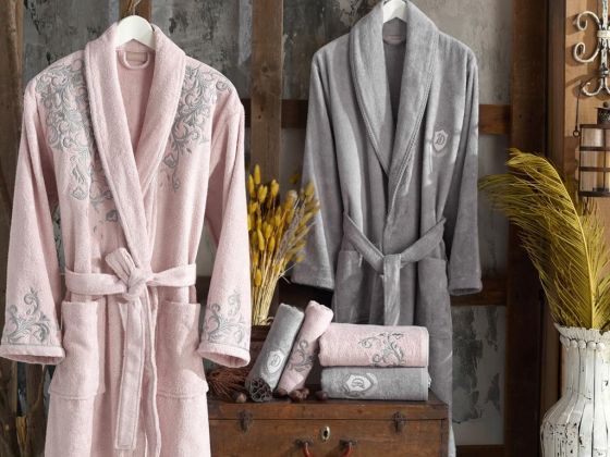 Lace Anemon 3d Bamboo Bathrobe Set Powder Gray