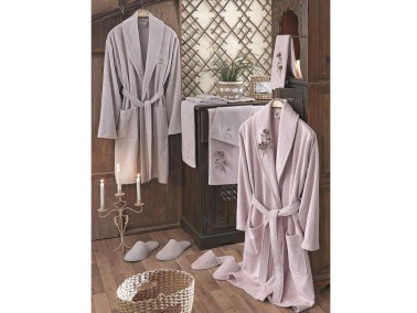 Dantela Anetta 3d Bamboo Bathrobe Set Powder Stone - Thumbnail