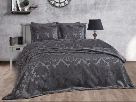 Lace Armada Jacquard Chenille Double Bedspread Anthracite