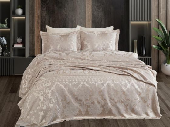 Lace Armada Jacquard Chenille Double Bedspread Beige