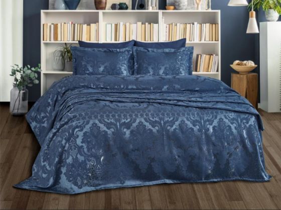 Lace Armada Jacquard Chenille Double Bedspread Indigo