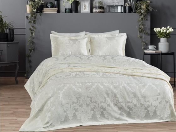 Lace Armada Jacquard Chenille Double Bedspread Cream