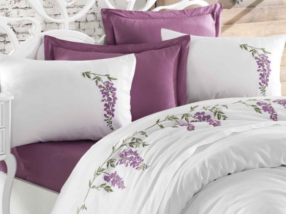 Begonville Embroidered Cotton Satin Duvet Cover Set