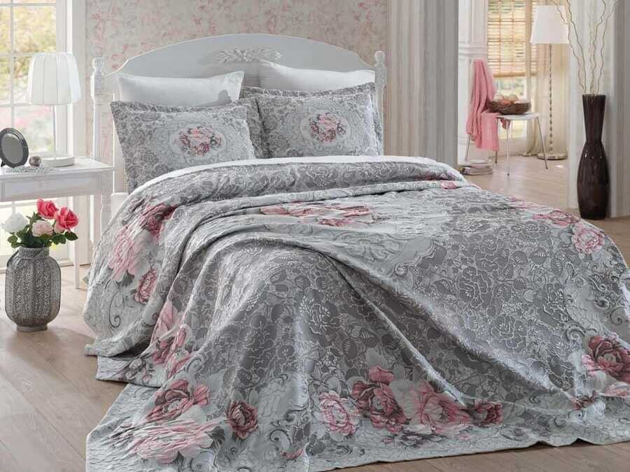 Dantela Elita Jacquard Panel Bedspread Gray - Thumbnail