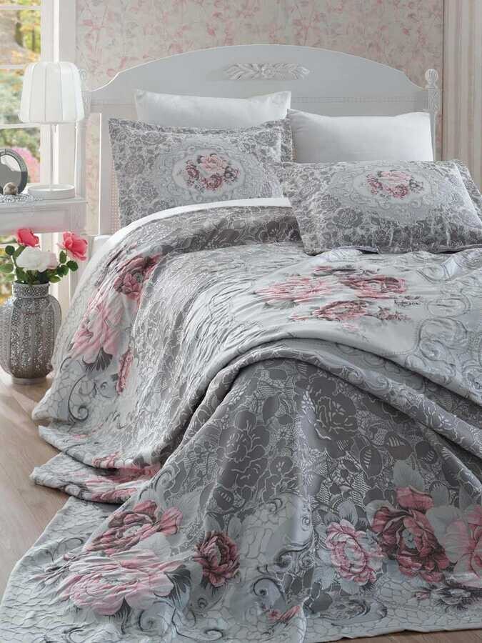 Dantela Elita Jacquard Panel Bedspread Gray - Thumbnail