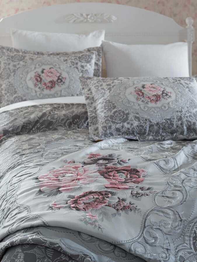 Dantela Elita Jacquard Panel Bedspread Gray - Thumbnail