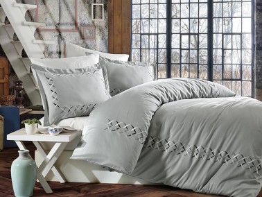  Dantela Ellina Embroidered Cotton Satin Duvet Cover Set - Thumbnail