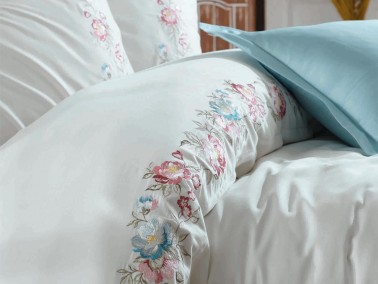  Dantela Frezya Embroidered Cotton Satin Duvet Cover Set Blue - Thumbnail