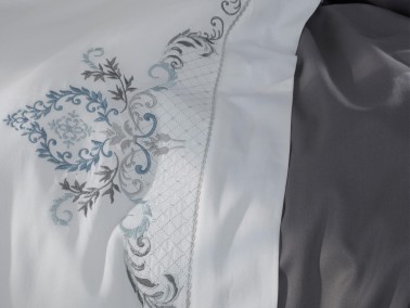  Dantela Gözde Embroidered Cotton Satin Duvet Cover Set DimGray - Thumbnail