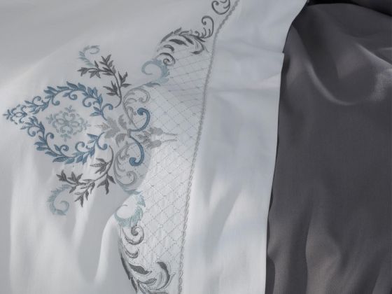  Dantela Gözde Embroidered Cotton Satin Duvet Cover Set DimGray