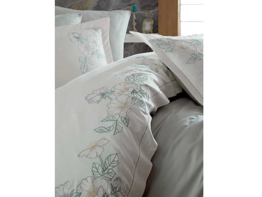  Dantela Hare Embroidered Cotton Satin Duvet Cover Set Aqua