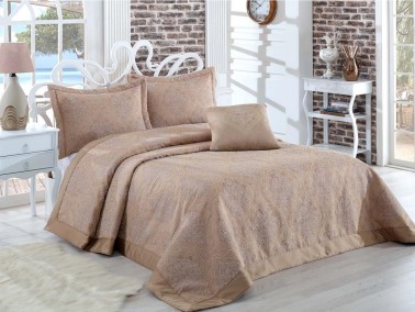 Hayal Fiber Jacquard Double Bedspread Beige - Thumbnail