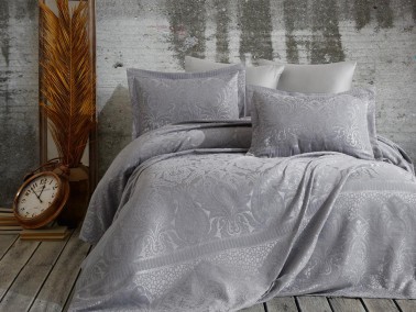 Hazel Jacquard Double Bedspread Light Gray - Thumbnail