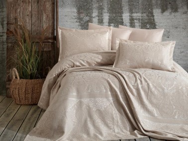 Hazel Jacquard Double Bedspread Beige - Thumbnail