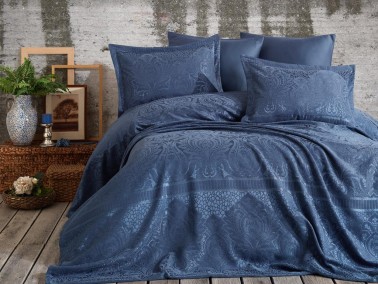 Hazel Jacquard Double Bedspread Indigo - Thumbnail