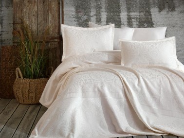 Hazel Jacquard Double Bedspread Cream - Thumbnail